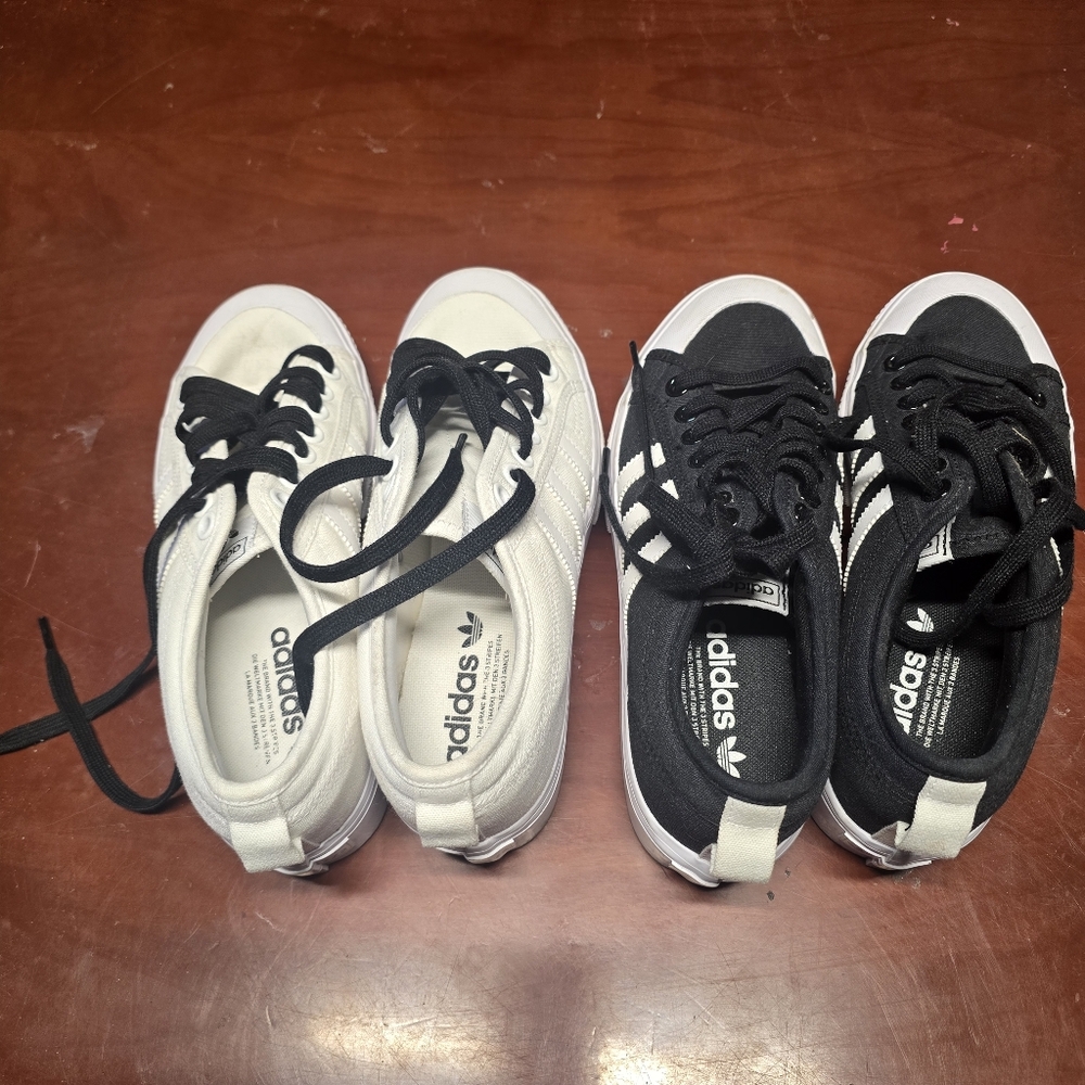 Bundle: 2 Pairs Adidas Nizza Platform Sneakers | Black & White Canvas | Women's